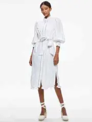 $695 ALICE AND OLIVIA SHANLEY EMBROIDERED BUTTON FRONT MIDI COTTON DRESS WHITE 6