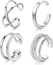 [Kakonia] 4Pcs S925 Sterling Silver Earring Cuffs for Women, Ear Cuff Set Helix Cartilage Clip on Earrings Non Piercing Earrings for Girls, Adjustable Rose Gold Ear Cuffs