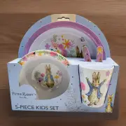 5 pc Beatrix Potter Peter Rabbit Spring Easter Melamine Kids Dining Set NEW!