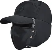 [HIKERBRO] Mens Winter Trapper Hat - Russian Hat with Ear Flaps and Face Mask, Snow Hat with Visor, Warm Baseball Caps for Men Women