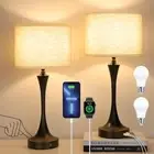 22” Set of 2 Touch Control Table Lamp with USB A+C Ports, 3-Level Dimmable Be...
