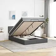 Ottoman Bed with Mattress & s Dark Grey Queen Fabric,Beds & Bed Frames 97.9KG-3312259