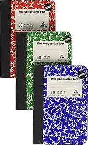 Mini Composition Book, Note Pad, 3 Pack in 3 Different Color Red, Green & Blue