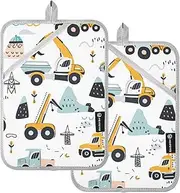 Large Pot Holders Heat Resistant Construction Vehicles Orange Blue White Potholders for Kitchens with Pocket Hot Pad Holder Oven Mitts 2 Pack