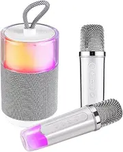 Oimzzr Karaoke with 2 Wirel Microphones BT Microphone and Speaker KTV Set with Light Effects Handheld Mic s for Birthday Home Party Lightweight Portable Karaoke System