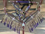 Western Havana Leather Set of Headstall and Breast Collar : 6525
