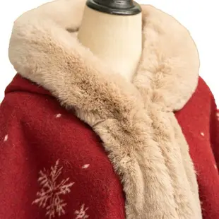 斗篷外套 紅色圣誕節斗篷 披肩 外套 女秋冬新款過中長款加絨加厚大衣