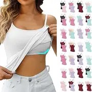 [Kaniem] 2 Pack Women Built in Bra Tank Tops 2024 Summer Casual Padded Adjustable Spaghetti Strap Camisole Sleeveless Underwear