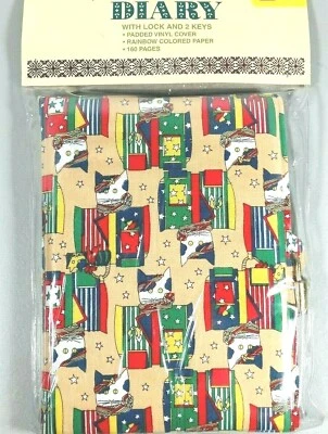 Vintage Puffy Vinyl Diary With Lock And 2 Keys Stars Cat Kitty Design Penway NEW