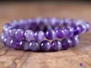 CHEVRON AMETHYST Crystal Bracelet - Round Beads - Birthstone Jewelry, E0607