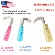 30-150PCS 3 Way 22-10AWG Wire Connectors Piggyback Spade Heat Shrink Terminals