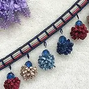Tassel Fringe Trim, 2 Meters Hanging Ball Tassel Fringe for Curtain Sofa Ribbon Lace Trim Sewing Crafts Home Wedding Party Decor(Dark Blue)