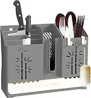 Kitchen Utensils Holder - Utensil Organiser | No Punching Silverwares Basket Divided Cutlery Rack,Kitchens Silverware Drainer Container For Scoops Spoons Spatula Forks Chopsticks Knives