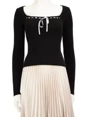 Black Cashmere Bow Trim Top