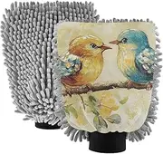 XYMZR Birds Tree Cute Absorbent Microfiber Car Wash Mitt, Funny Cute Anime Scratch Free for Cars Cleaning, Home Cleaning Mitts, 2 Pack, 10.24” L x 7.09” W