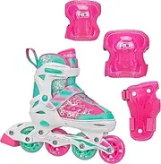 Roller Derby ION 7.2 Inline Skates with Protective Gear, Aluminum Frames, Adjustable Sizing, Tri-Pack Protective Gear Included