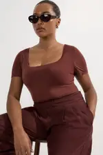 Plus Size Contour Jersey Short Sleeve Scoop Neck Top