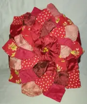 Vtg April Cornell Holiday Red Blossom Cushion flower pillow, patchwork petals
