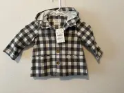 New Zara baby girls lined Hooded Jacket pockets Buffalo Black White 18-24 Months