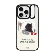 iPhone 16 Pro Impact Ring Stand Case MagSafe Compatible Powered by cats and coffee by Moonaries illo