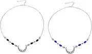 [Vaguelly] 2Pcs Vintage Moon Pattern Frontlet Chain Wedding Hair Accessories Rhinestone Design with Water Drop Shapes for Elegant Bridal Look
