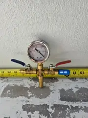 Valve Manifold Brass Cross with thread & Hose Barb and Vacuum Gauge HVAC Plumber