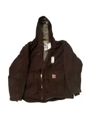 Vintage NWT Carhartt Detroit Jacket Full Zip Hooded Sherpa Lined Sz L C95 DKB