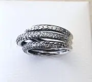 Pandora Triple Band Pavé Snake Chain Pattern Ring #199083C01+BOX +POLISH CLOTH