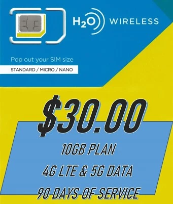 H20 Wireless 3 Months of Service - $30 Plan with 10GB of high speed data
