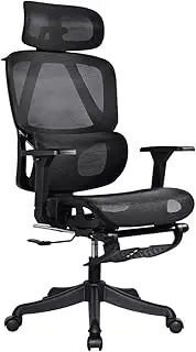 Furb Ergonomic Office Chair with Foot Rest, High Desk Chair with 3D Adjustable Headrest and Armrest Lumbar Support for Executive/Computer Desk/Task Work, Black
