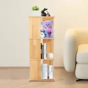 3 Tiers 360 Rotating Bookshelf Display Floor Standing Wood Bookcase Storage Rack