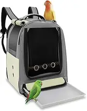 Bird Backpack Carrier,Bird Travel cage Backpack with Tray and Standing Perch, for Small Animals with Adjustable Height and Visible Window for Travel and Outdoor Adventures