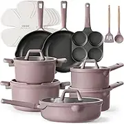 CAROTE 19pcs Nonstick Cookware Sets, Pots and Pans Set Non Stick，Rosy Brown Kitchen Cooking Set，Premium Induction Cookware, Frying pan, Large Capacity Granite, Mauve