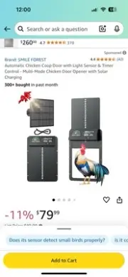 Solar Powered Automatic Chicken Coop Door with Timer/Light Sensor Modes