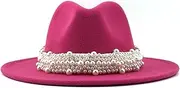 [Zozogag] Wool Jazz Fedora Hats Casual Men Women Leather Pearl Ribbon Felt Hat White Pink Yellow Panama Formal Party Cap 58-61CM