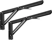 2 Pcs 14 Inch Folding Shelf Brackets - Heavy Duty Metal Table Shelf Hinges, W...