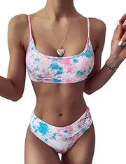 [IBIZA VIBE] Tie Dye Brazilian Bikini Set Scoop Crop Top Cheeky Cut 2 Piece Sporty Swimsuits for Women