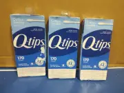 Lot Of 3 Q-Tips Cotton Swabs, 170 Swabs Each, Factory Sealed