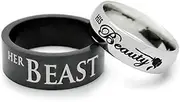 [Blowin] His Beauty Her Beast Ring Stainless Steel Wedding Bands Anniversary Engagement Promise Ring Christmas Valentines Present