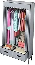 Wardrobe Portable Canvas Wardrobe Shelves, Fabric Wardrobe with Hanging Rail and 2 Drawers, Foldable Clothes Closet Storage Organizer,Brown