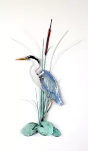 Bovano - Wall Sculpture - Heron Standing w/ Patina Leaves