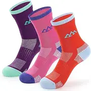[innotree] 3 Pack Women's Merino Wool Hiking Socks, Half Cushioned Hiking Thermal Socks Moisture Wicking Micro Crew Socks, Purple/Orange/Magenta, Small