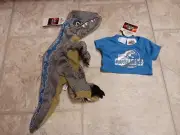 New Build A Bear BAB Unstuffed Jurassic World Velociraptor Blue Plush & Shirt