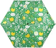 [RPLIFE] Travel Umbrella Windproof Folding Umbrella Compact, Umbrellas for Backpacks/Handbags, Sun, Cute Chickens Flowers Green
