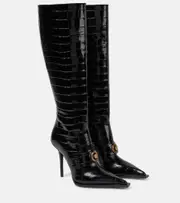 [Versace] Versace Croc-effect patent leather knee-high boots AU 5 black