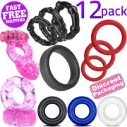 12-PACK VIBRATING COCK RINGS SILICONE RUBBER STRETCHY PENIS ERECTION AID SEX TOY
