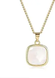 [Generic] Mother of Pearl Square Pendant Necklace – Adjustable 18-Inch Chain with 2-Inch Extender ~ Coastal Chic Boho Beach To Evening, 14K Gold Double-Plated For Her