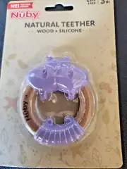 Nuby Natural Teether Wood Silicone Hippo BPA Free 3m+ (T22)