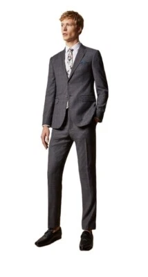 NWT Ted Baker Men's FEENj Performance Suit Checkered Jacket Gray 42R $499 O247