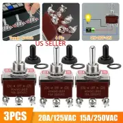 3X 3 Position 6Pin Toggle Switch Heavy Duty 20A 125V/15A 250V DPDT (ON)-OFF-(ON)